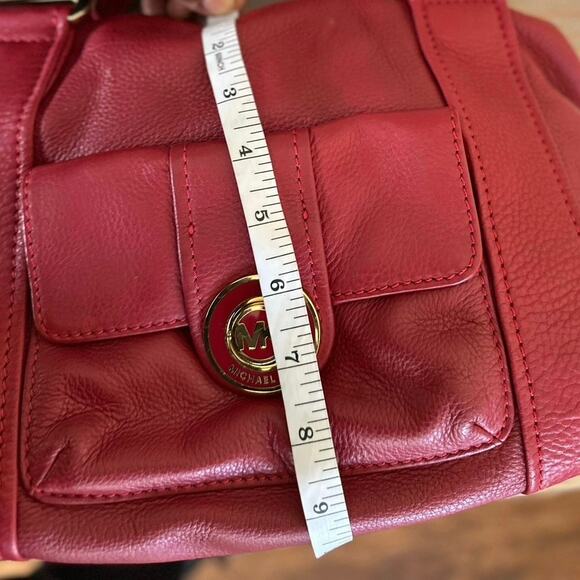 Michael Kors Bag Red Pebble Leather Top Handle Satchel Handbag - Picture 10 of 11